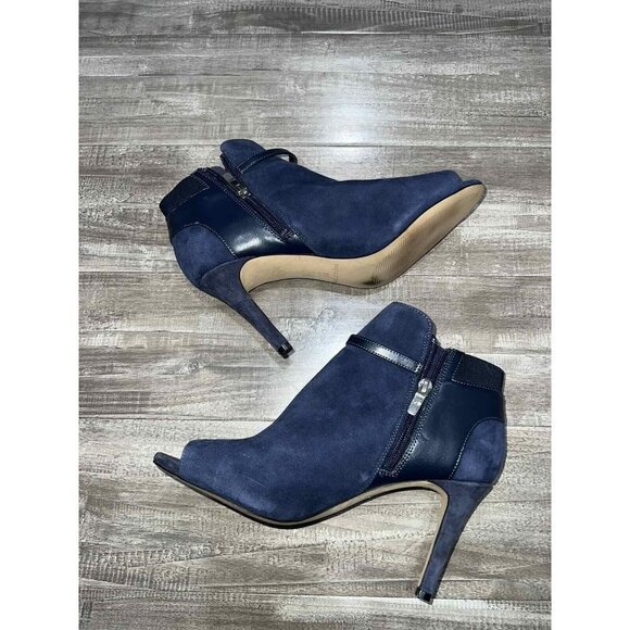 MARC FISHER Navy Blue suede peep toe boots Size 9M Leather Blue Navy Shoes - Picture 12 of 12